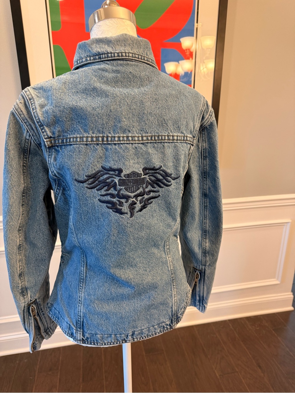 Vintage Harley Davidson Tribal Wings Denim Motorcycle Jacket - Women’s Size S